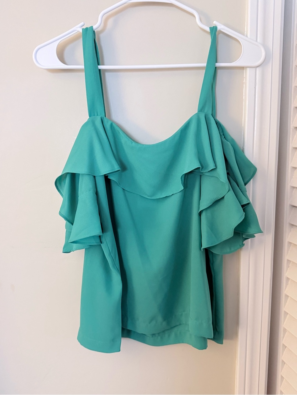 J. Crew Teal Ruffle Cold-Shoulder Blouse
